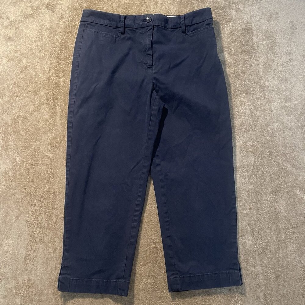 Talbots Pants Womens 6 Perfect Skimmer Navy Blue Cropped Capri Mid Rise Chino